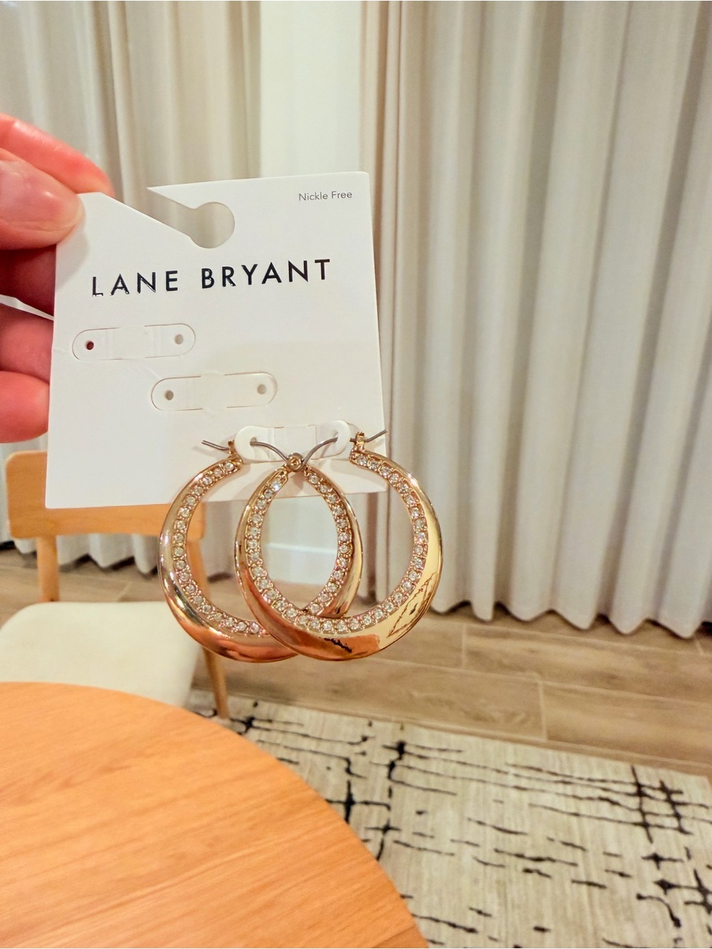 Lane Bryant Rose Gold Hoop Earrings with Crystal Trim